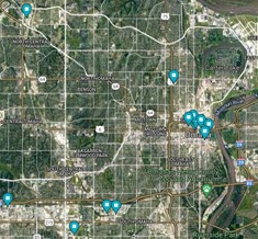 A map of Omaha, Nebraska, showing locations of charging stations installed by Commonwealth Electric 