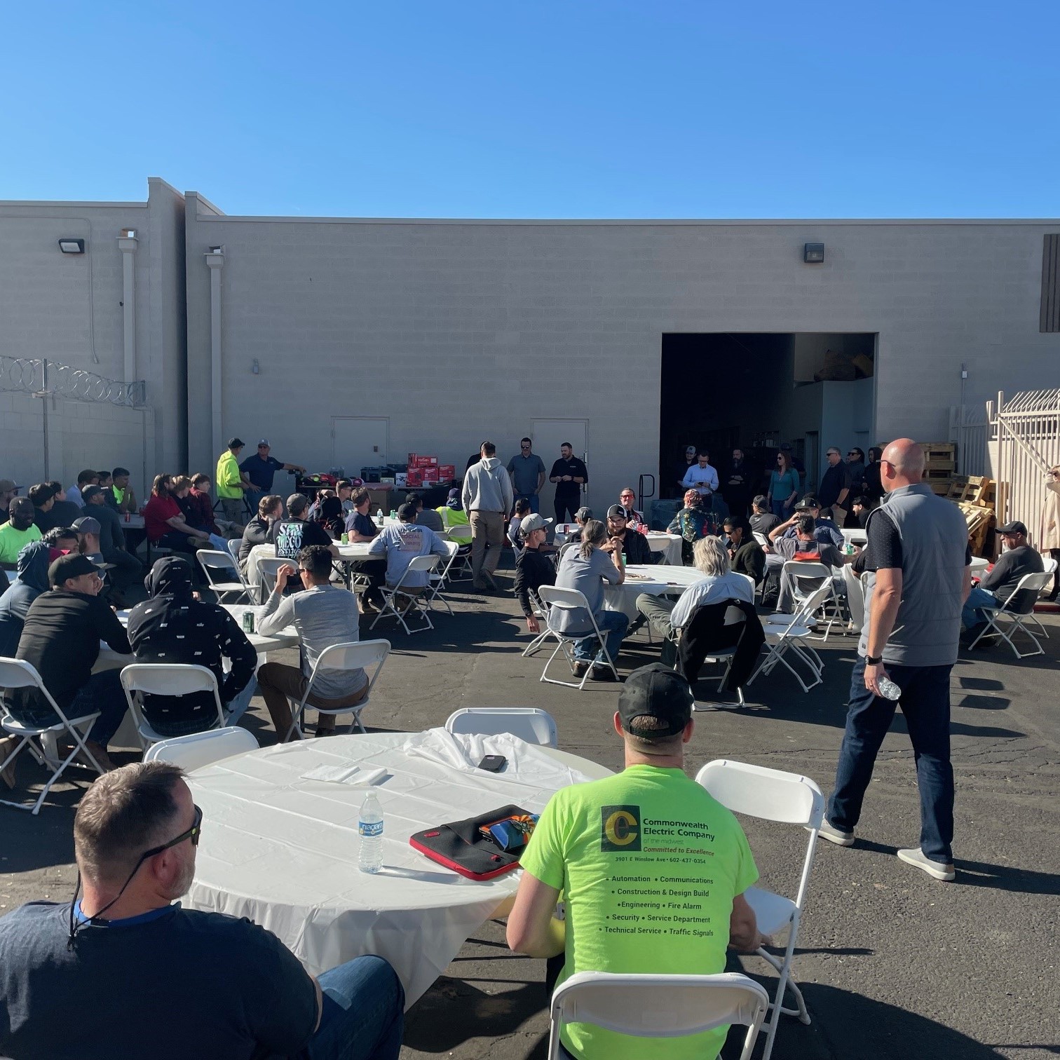 Employees enjoy a meal at a Field Appreciation Event.